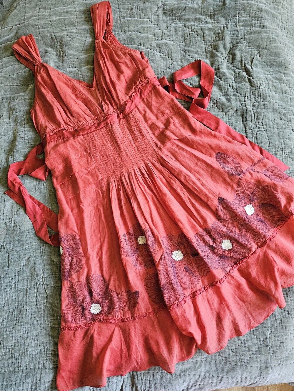 Floreat for Anthropologie Rust Poppy Embroidered Sundress